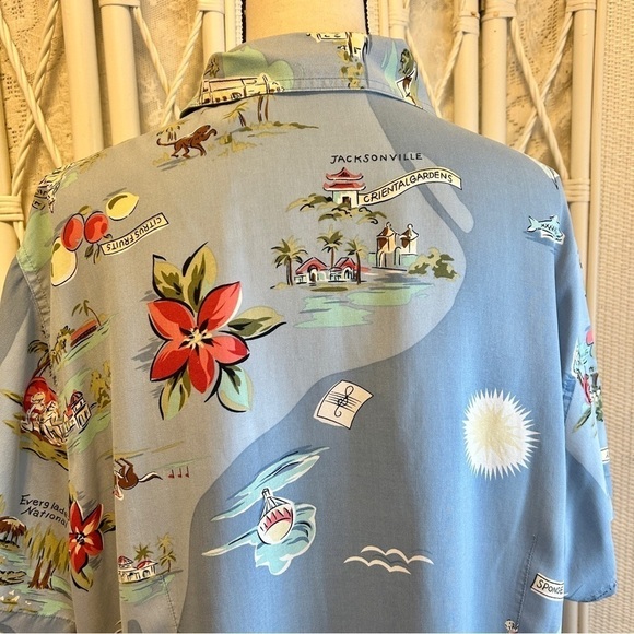 Vintage 90s Blouse Silk Button Front Florida Coast Tropics Floral Blue size 20W - Picture 11 of 16
